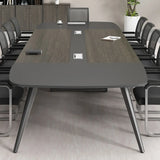 Sepia Oval Long Wooden Multi-Person Conference Desk Image - 2