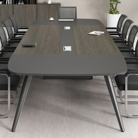 Sepia Oval Long Wooden Multi-Person Conference Desk Image - 2