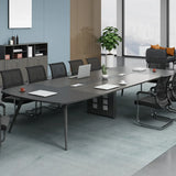 Sepia Oval Long Wooden Multi-Person Conference Desk Image - 4