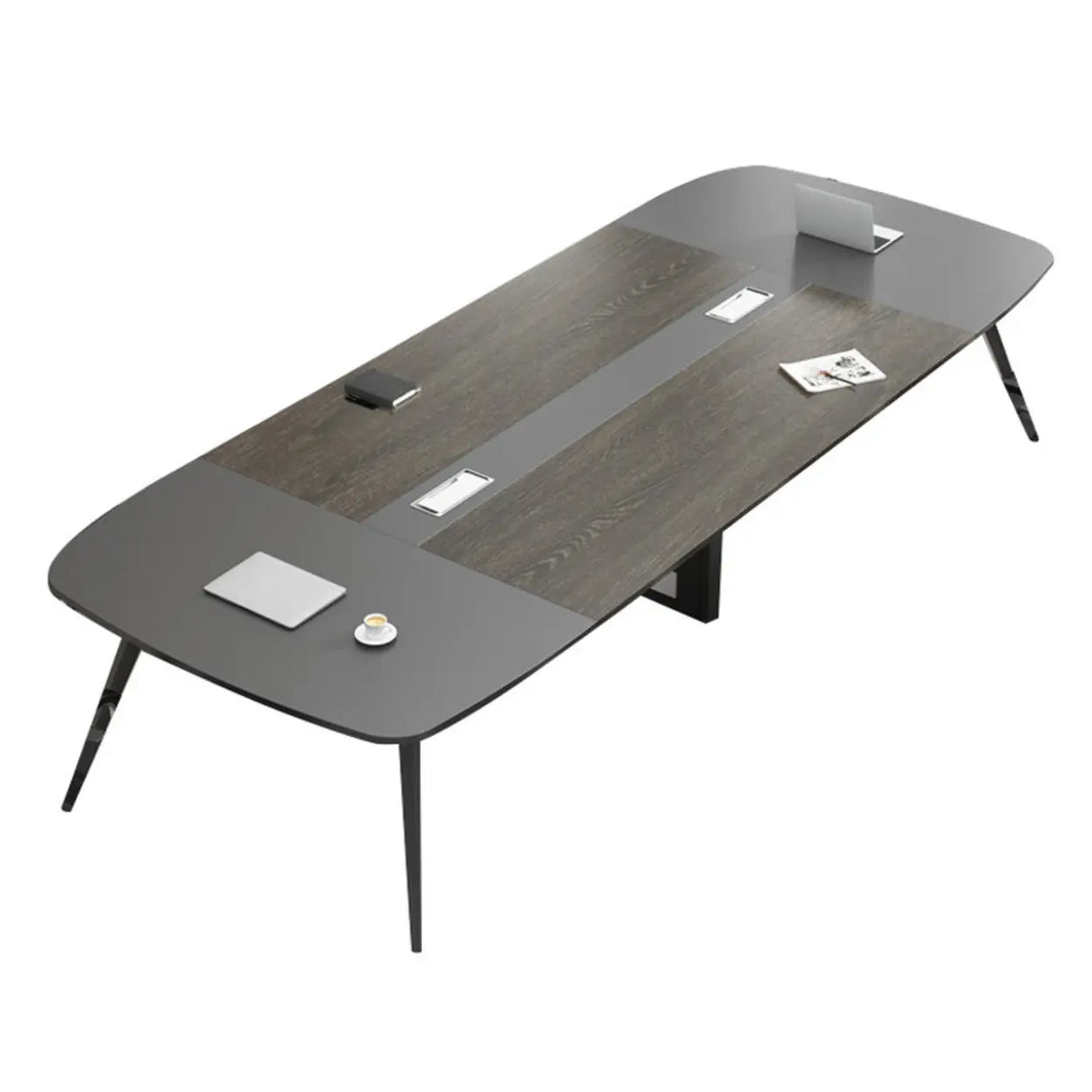 Sepia Oval Long Wooden Multi-Person Conference Desk Image - 5