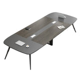 Sepia Oval Long Wooden Multi-Person Conference Desk Image - 5