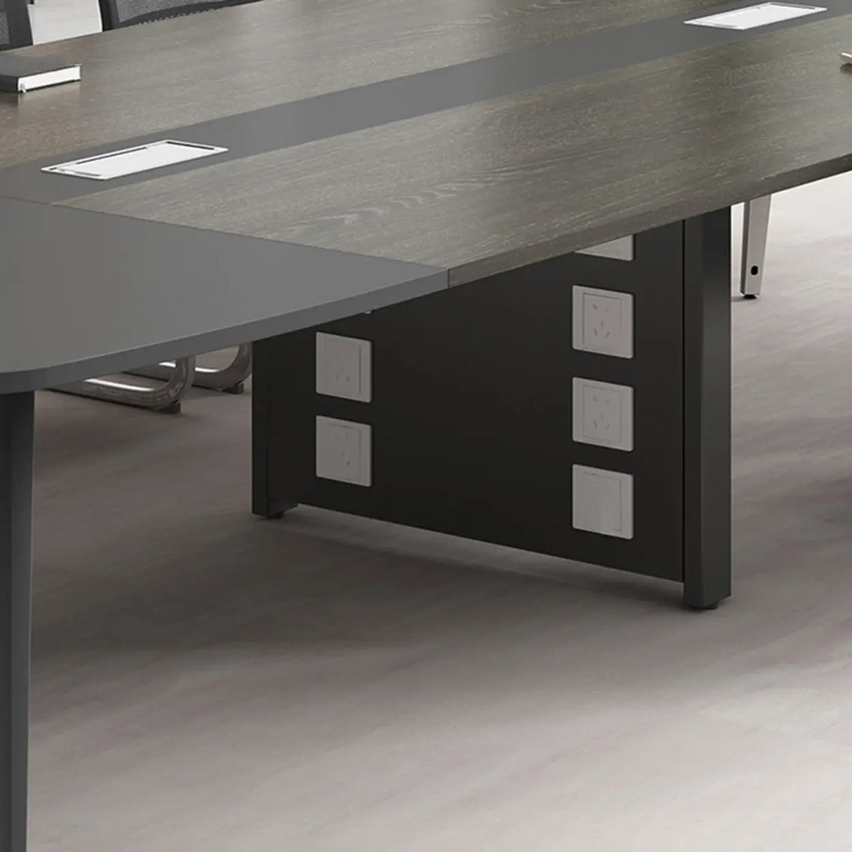 Sepia Oval Long Wooden Multi-Person Conference Desk Image - 7
