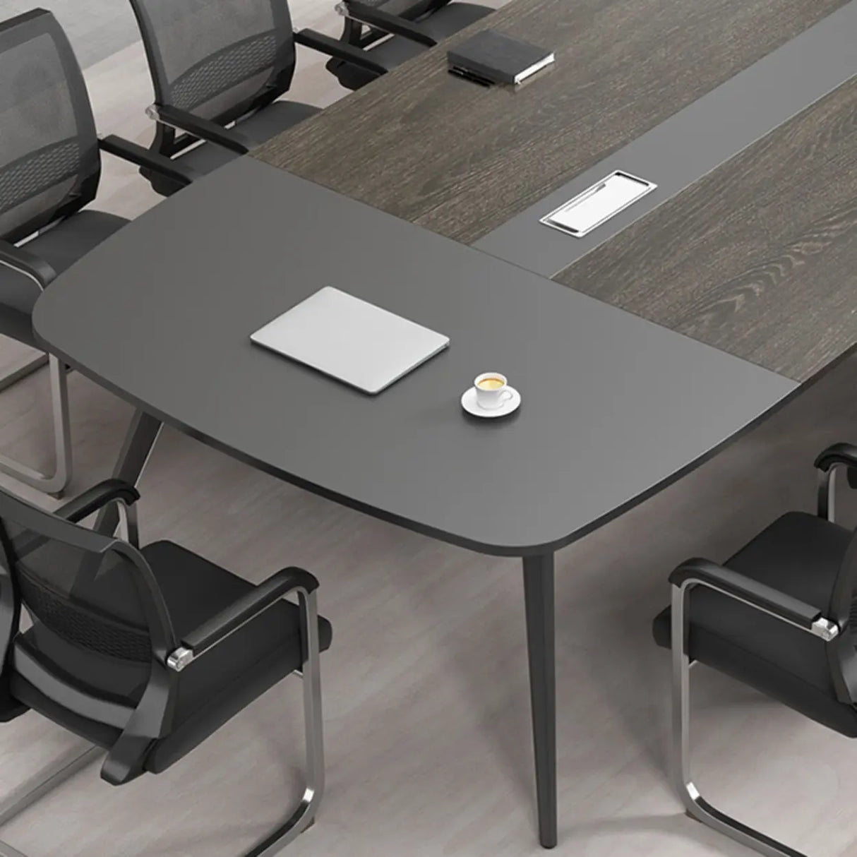 Sepia Oval Long Wooden Multi-Person Conference Desk Image - 8