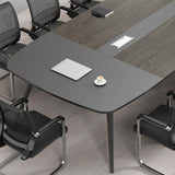 Sepia Oval Long Wooden Multi-Person Conference Desk Image - 8