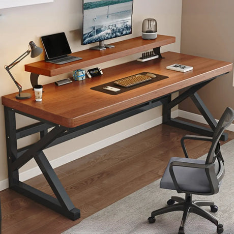 Sepia Wooden Computer Desk with Hutch and Shelves Image - 1
