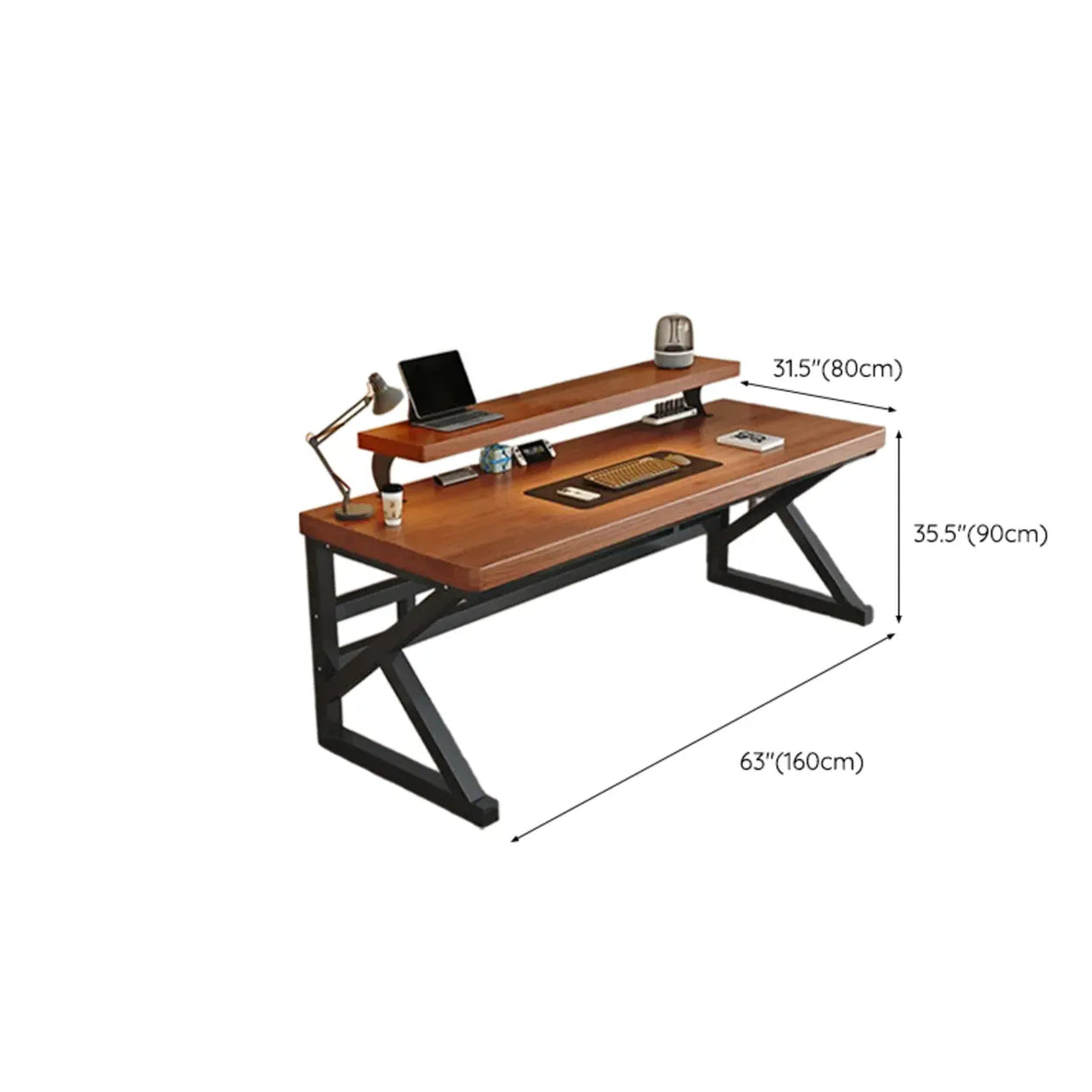 Sepia Wooden Computer Desk with Hutch and Shelves Image - 11