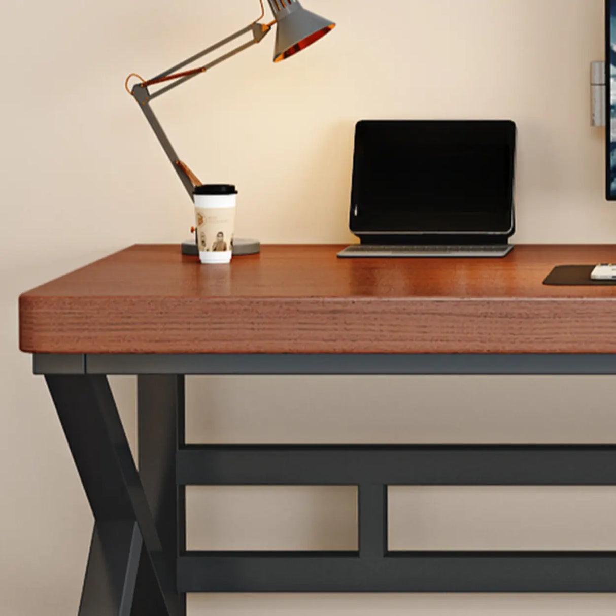 Sepia Wooden Computer Desk with Hutch and Shelves Image - 3