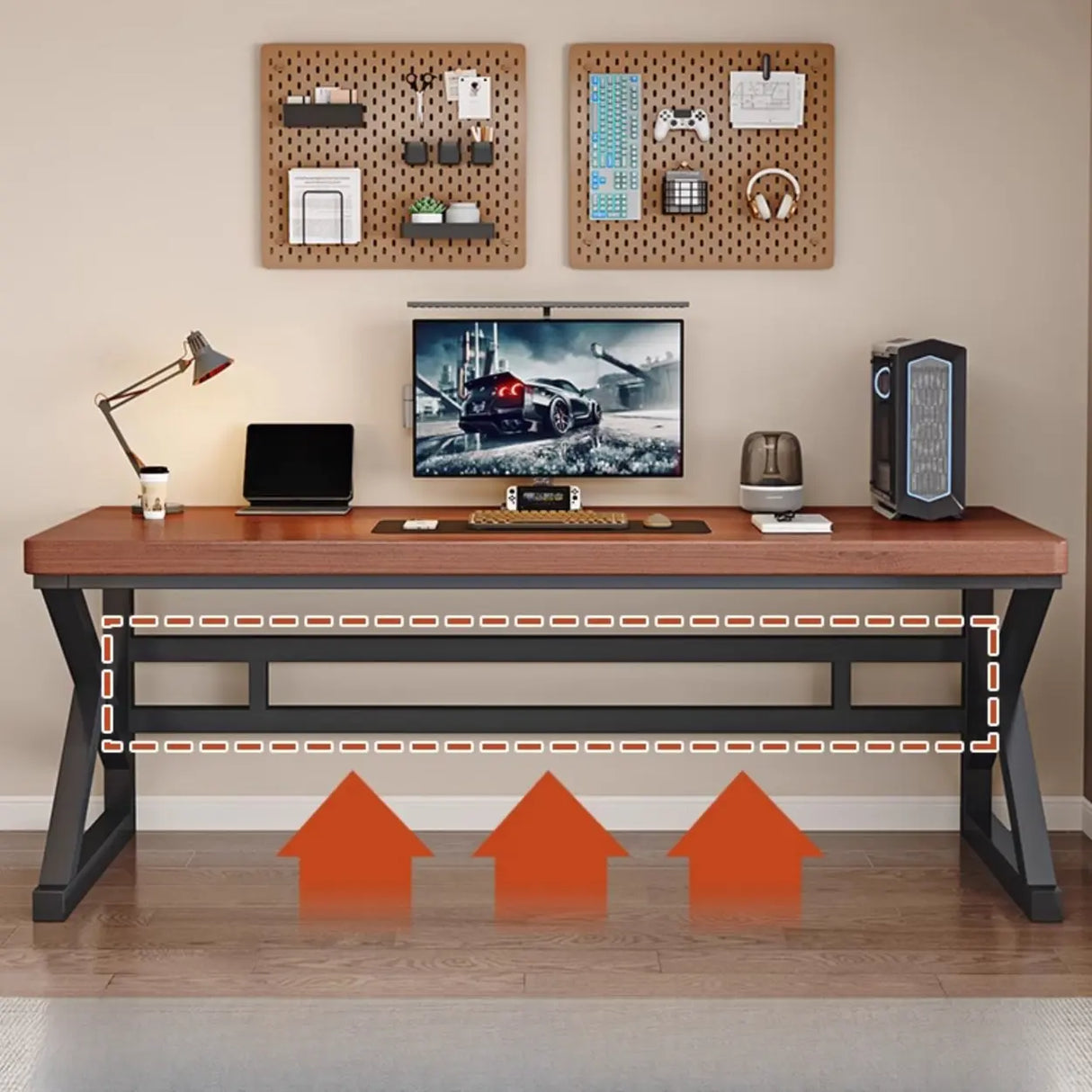 Sepia Wooden Computer Desk with Hutch and Shelves Image - 4