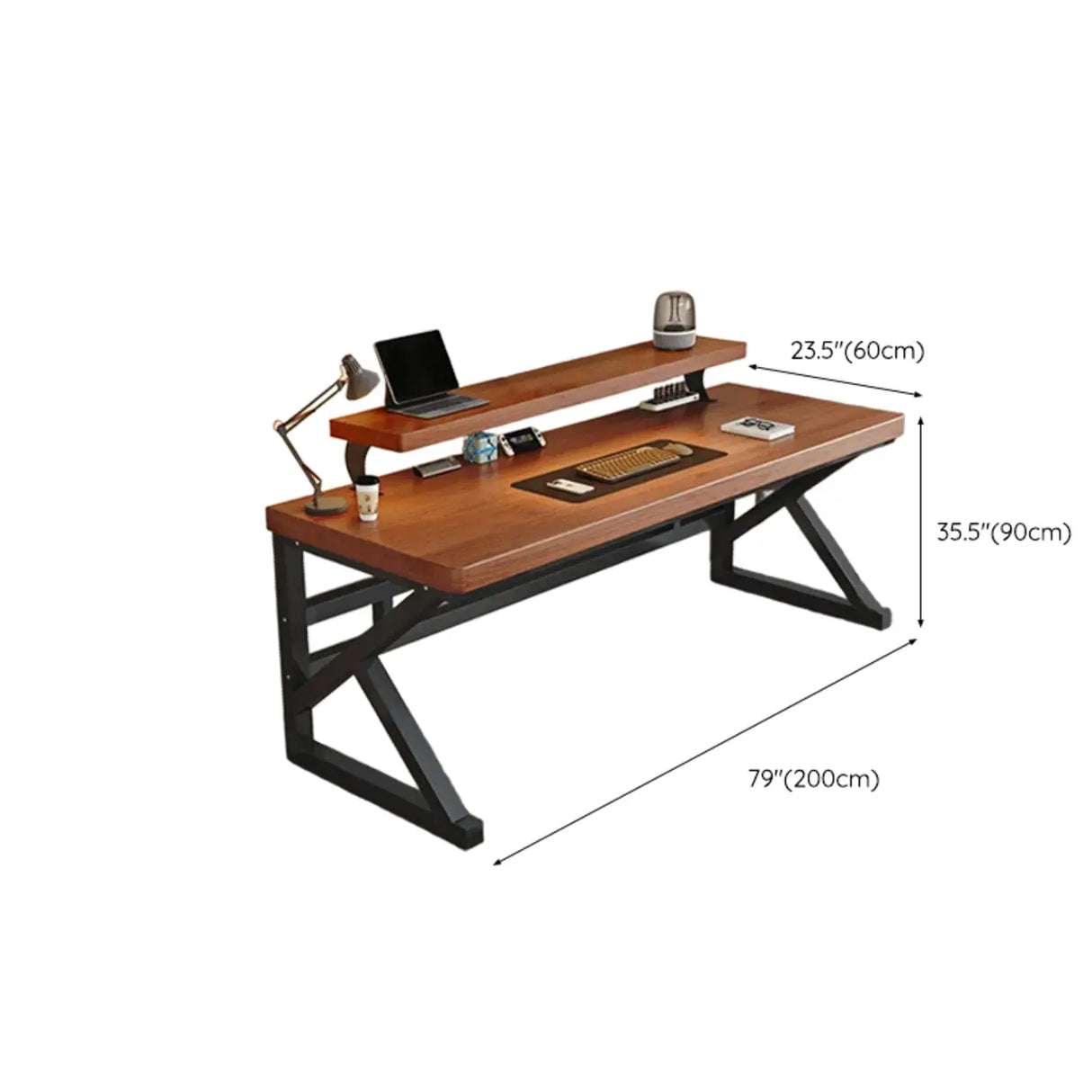 Sepia Wooden Computer Desk with Hutch and Shelves Image - 15