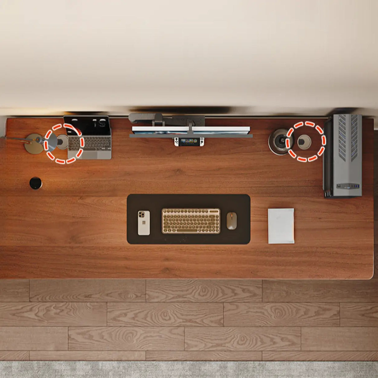 Sepia Wooden Computer Desk with Hutch and Shelves Image - 6