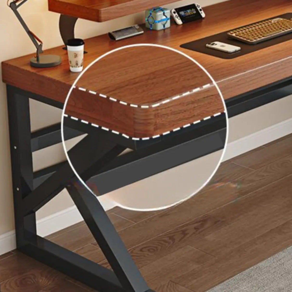 Sepia Wooden Computer Desk with Hutch and Shelves Image - 7