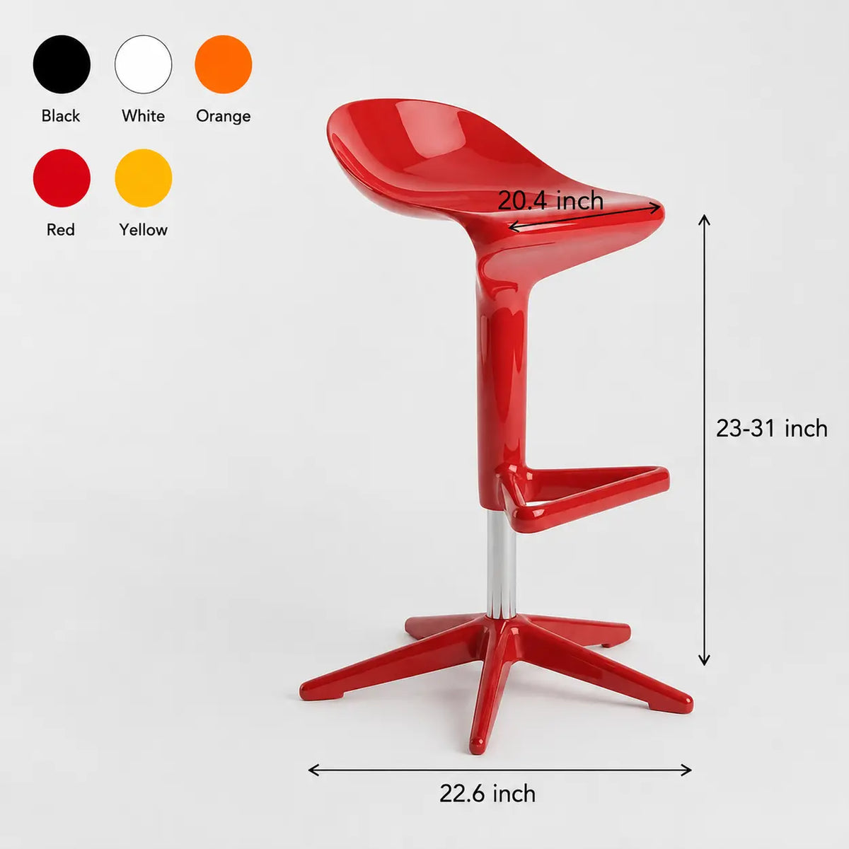 Set of 2 Adjustable Height Swivel PP Plastic Bar Stools with Backrest and Footrest Image - 11