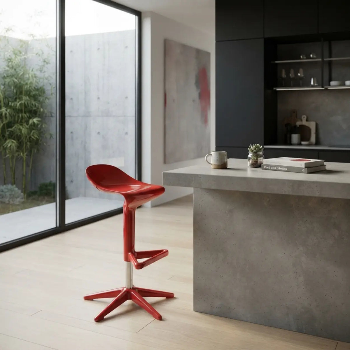 Set of 2 Adjustable Height Swivel PP Plastic Bar Stools with Backrest and Footrest Image - 4