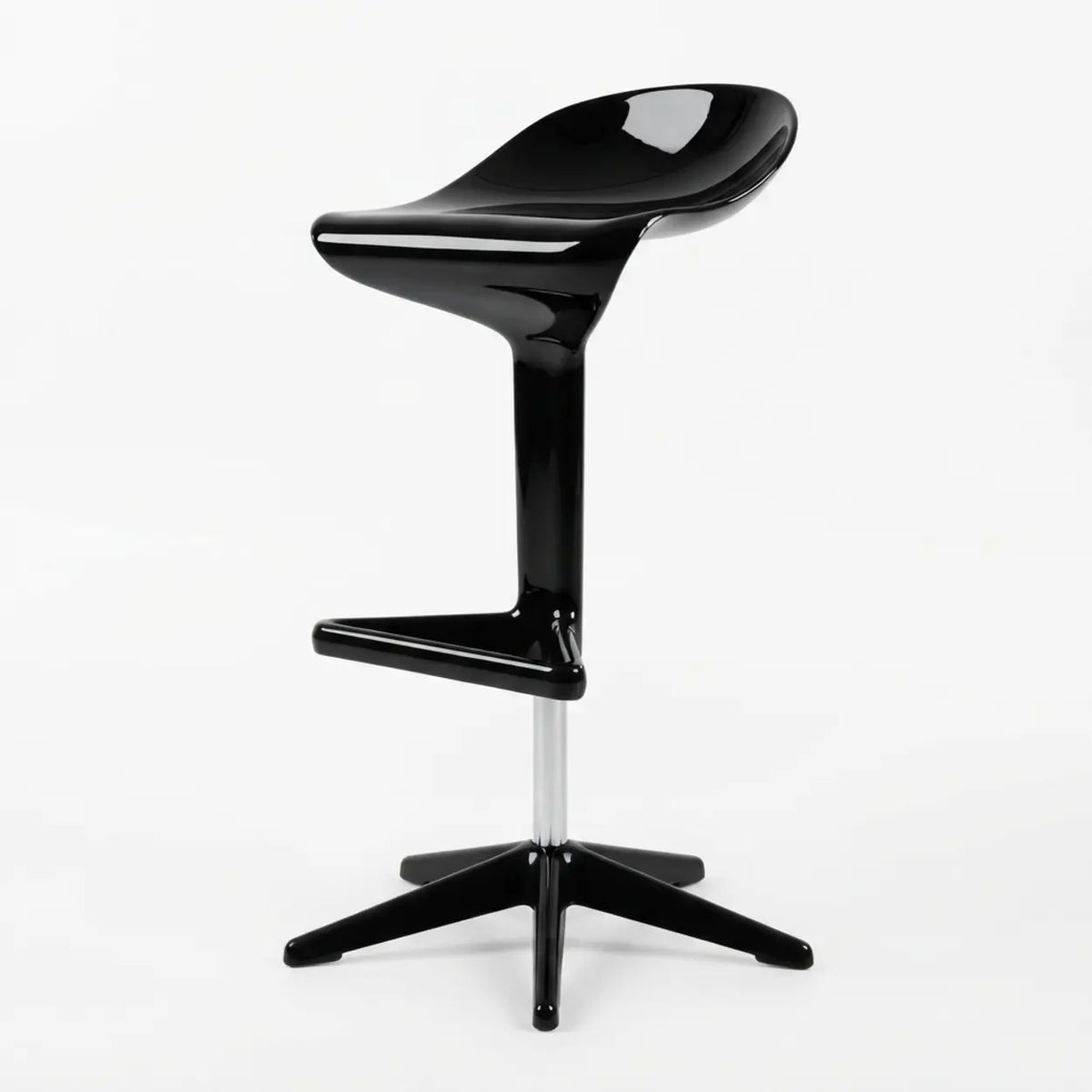 Black 2 Piece Set Set of 2 Adjustable Height Swivel PP Plastic Bar Stools with Backrest and Footrest Image - 7