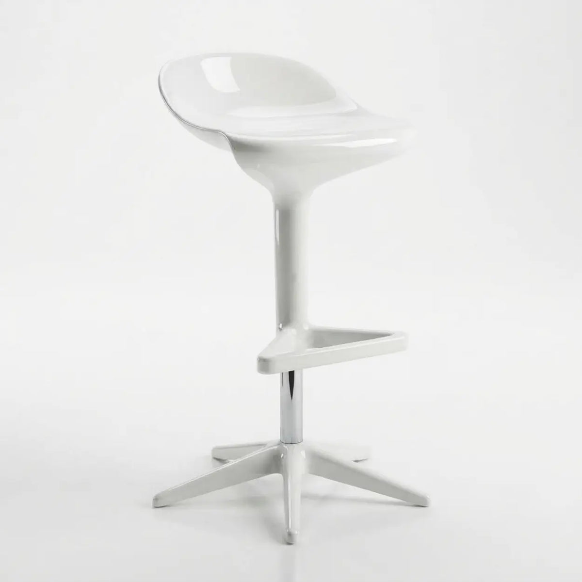 White 2 Piece Set Set of 2 Adjustable Height Swivel PP Plastic Bar Stools with Backrest and Footrest Image - 8