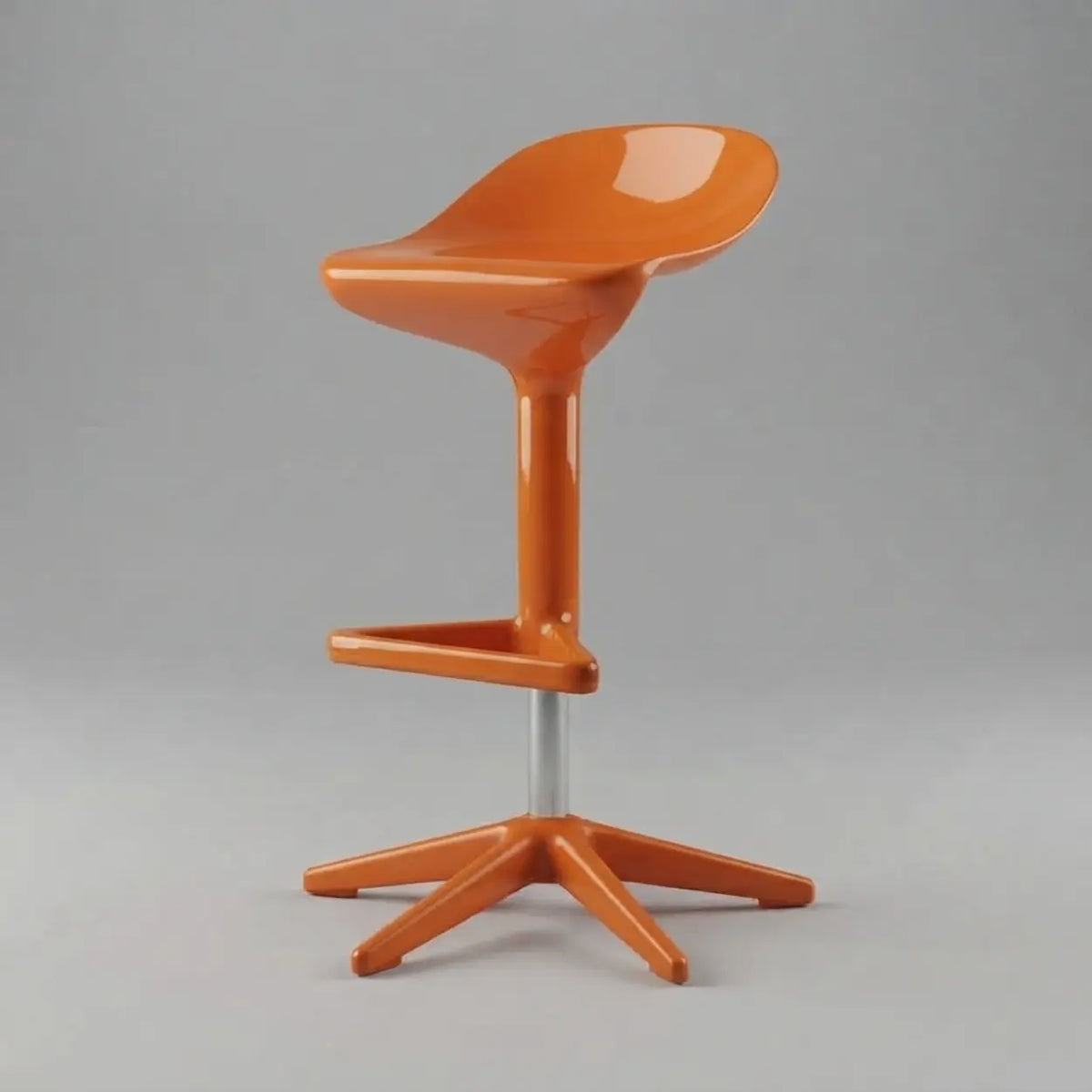 Orange 2 Piece Set Set of 2 Adjustable Height Swivel PP Plastic Bar Stools with Backrest and Footrest Image - 9