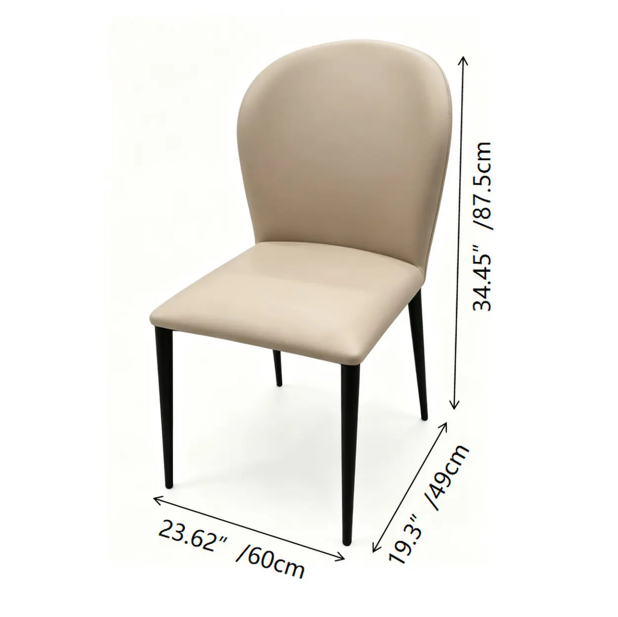 Set of 2 Curved Back PU Upholstered Dining Chairs with Black Steel Legs 