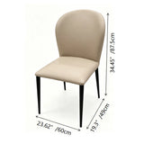 Set of 2 Curved Back PU Upholstered Dining Chairs with Black Steel Legs #size