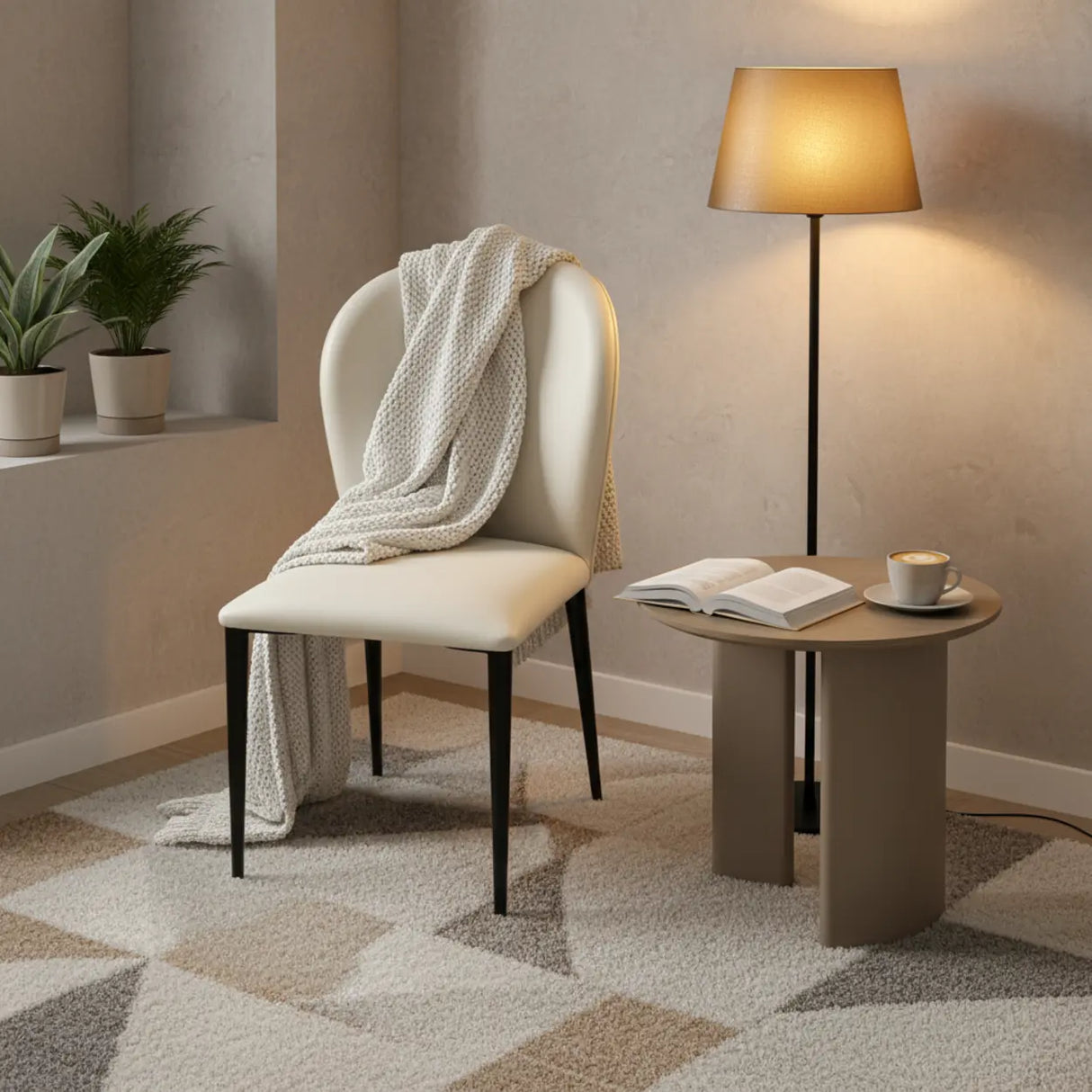 Set of 2 Curved Back PU Upholstered Dining Chairs with Black Steel Legs Image - 5