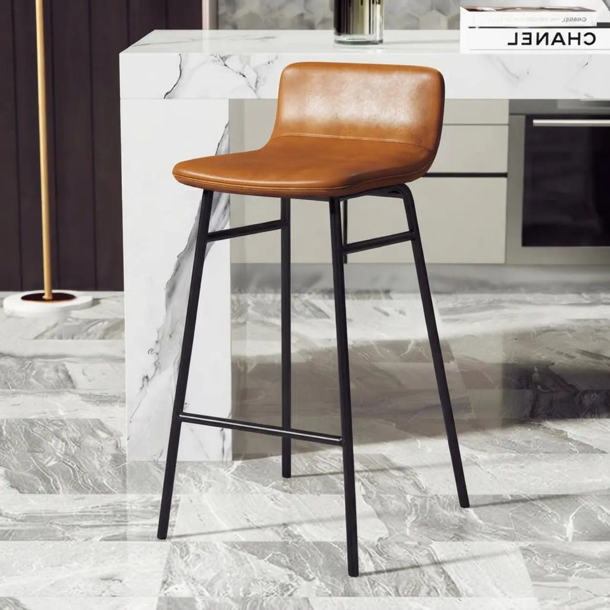 Yellow Black Counter Stool (25.5"H) 2 Piece Set Set of 2 Faux Leather Counter & Bar Stools with Backrest and Metal Frame Image - 10