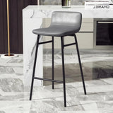 Grey Black Counter Stool (25.5"H) 2 Piece Set Set of 2 Faux Leather Counter & Bar Stools with Backrest and Metal Frame Image - 11