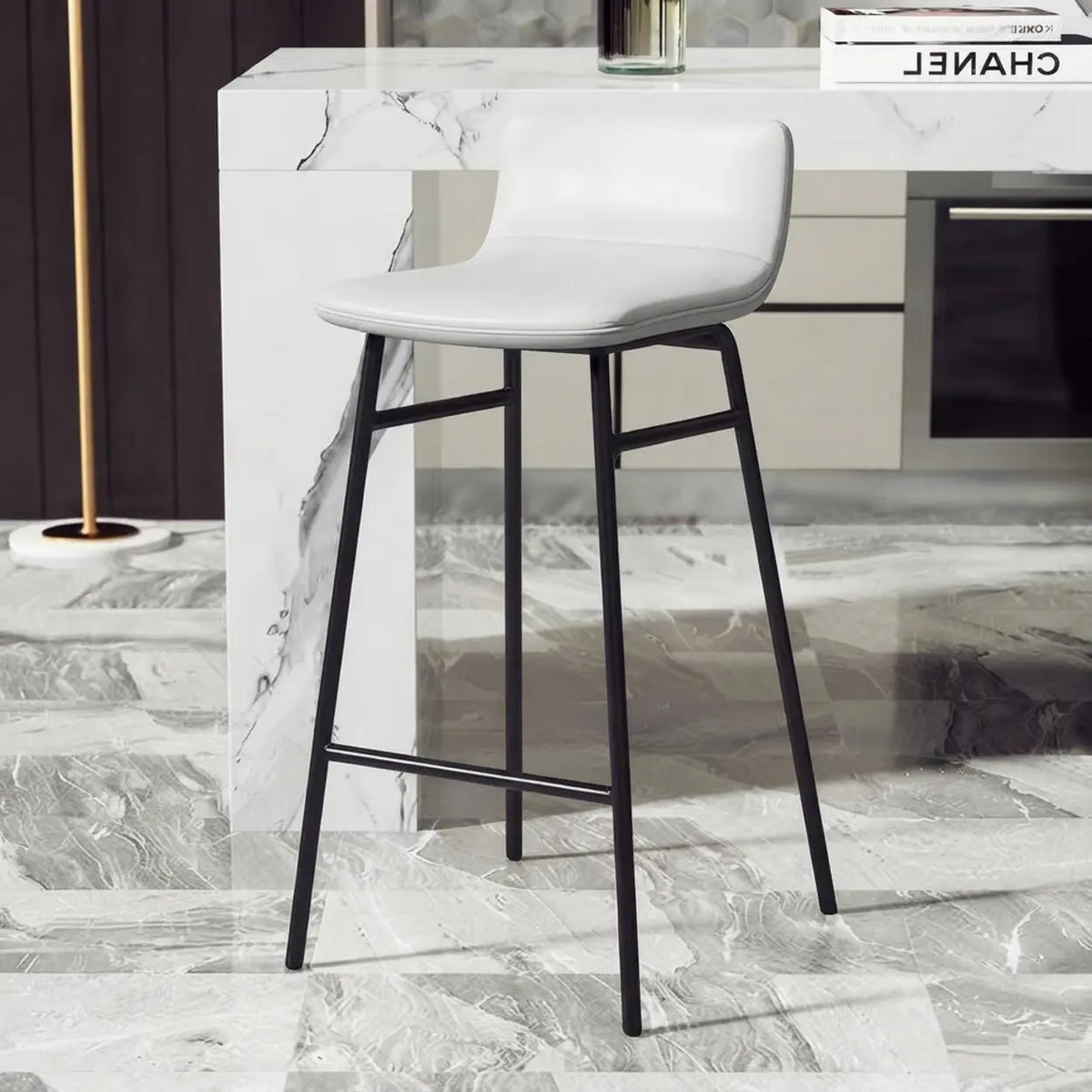White Black Counter Stool (25.5"H) 2 Piece Set Set of 2 Faux Leather Counter & Bar Stools with Backrest and Metal Frame Image - 12