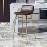 Brown Gold Counter Stool (25.5"H) 2 Piece Set Set of 2 Faux Leather Counter & Bar Stools with Backrest and Metal Frame Image - 2