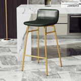Green Gold Counter Stool (25.5"H) 2 Piece Set Set of 2 Faux Leather Counter & Bar Stools with Backrest and Metal Frame Image - 5