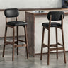 2 Piece Set Black-Walnut Leather Counter Stool(25"H) Walnut Set of 2 Upholstered Rubberwood Counter & Bar Stools with Backrest and Footrest Image - 1