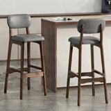 2 Piece Set Grey-Walnut Leather Counter Stool(25"H) Walnut Set of 2 Upholstered Rubberwood Counter & Bar Stools with Backrest and Footrest Image - 11
