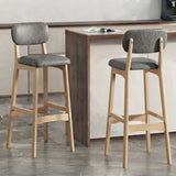 2 Piece Set Grey-Nature Leather Counter Stool(25"H) Walnut Set of 2 Upholstered Rubberwood Counter & Bar Stools with Backrest and Footrest Image - 17