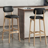 2 Piece Set Black-Nature Leather Counter Stool(25"H) Walnut Set of 2 Upholstered Rubberwood Counter & Bar Stools with Backrest and Footrest Image - 18