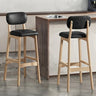 2 Piece Set Black-Nature Leather Counter Stool(25"H) Walnut Set of 2 Upholstered Rubberwood Counter & Bar Stools with Backrest and Footrest Image - 18