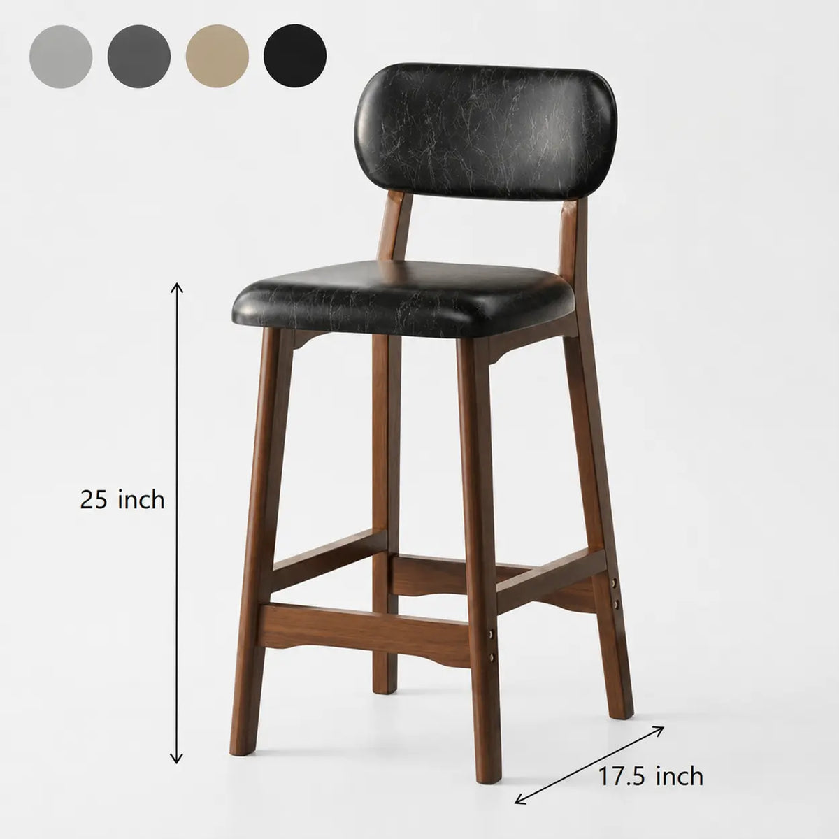 Set of 2 Upholstered Rubberwood Counter & Bar Stools with Backrest and Footrest Image - 19