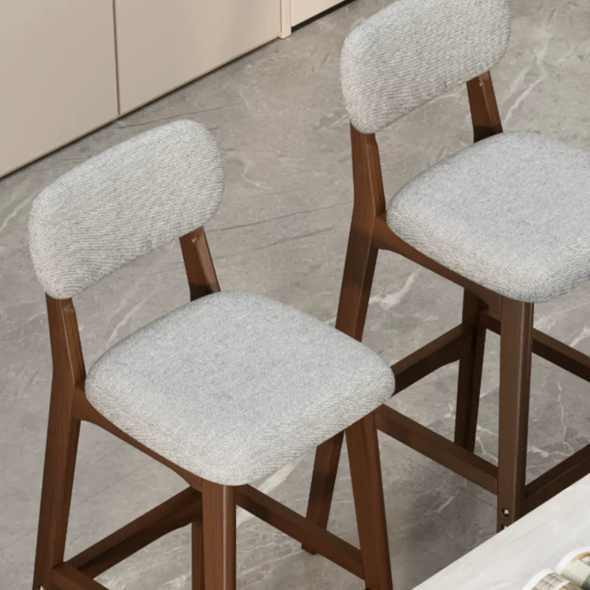 Set of 2 Upholstered Rubberwood Counter & Bar Stools with Backrest and Footrest Image - 6