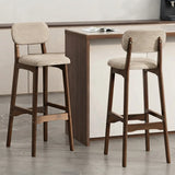 2 Piece Set Khaki-Walnut Cotton-linen Counter Stool(25"H) Walnut Set of 2 Upholstered Rubberwood Counter & Bar Stools with Backrest and Footrest Image - 8