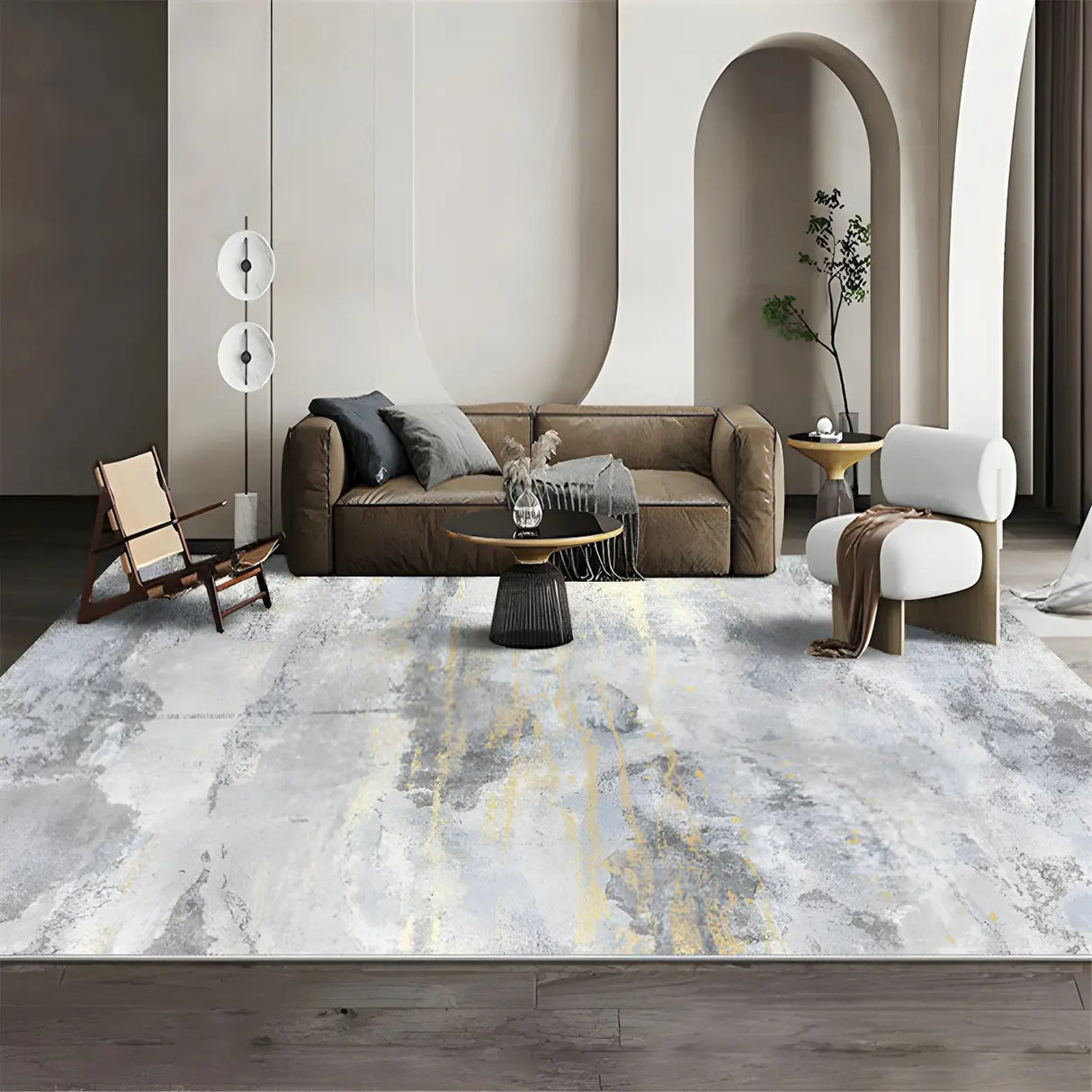 Shabby Chic Rectangular Polyester Gray Area Rug Image - 10