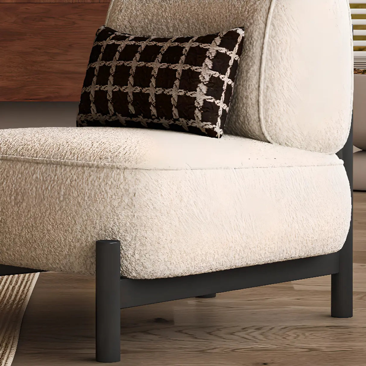Sherpa White Removable Cushion Lounge Accent Chair with Pillow Image - 12