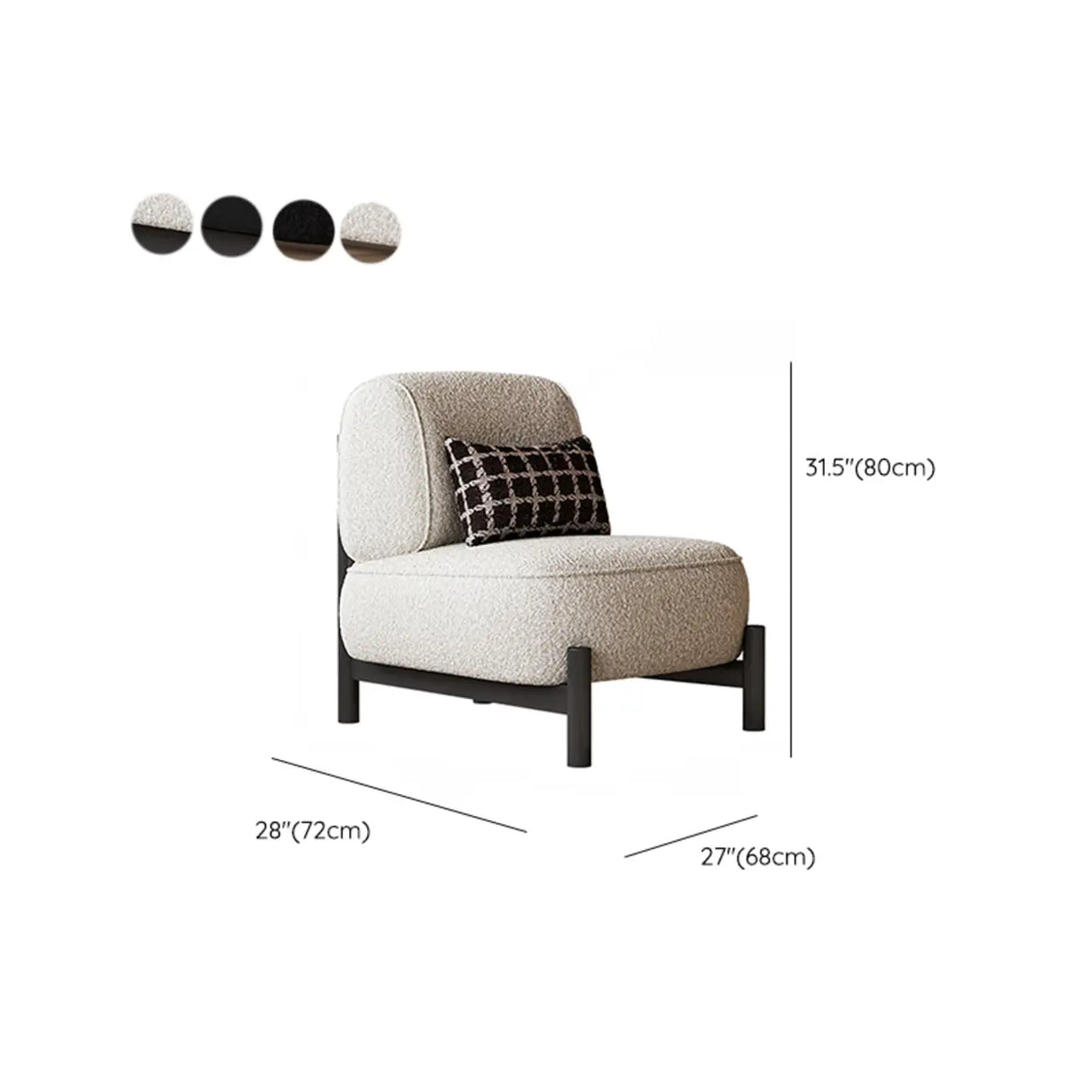 Sherpa White Removable Cushion Lounge Accent Chair with Pillow 