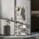 Shoe Storage Metal White Tall Coat Rack with Shelves Image - 13