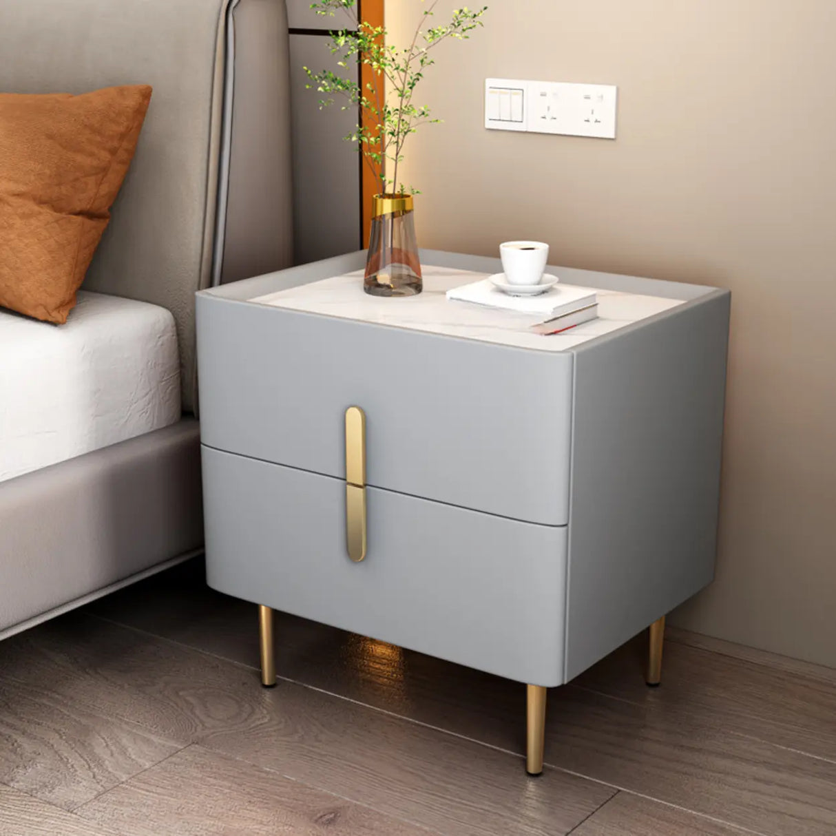 Short Height Wood Nightstand with Drawer Storage Image - 14