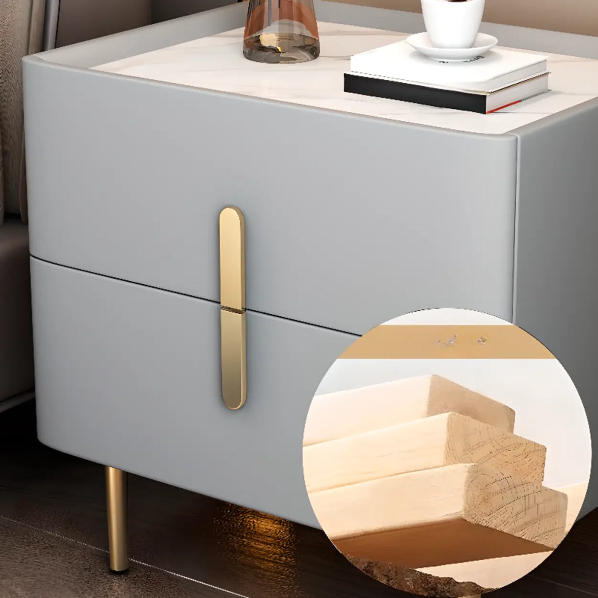 Short Height Wood Nightstand with Drawer Storage Image - 6
