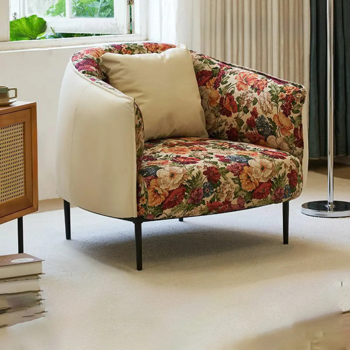 Silver Four Legs Leather Pillow Back Accent Chair Image - 9