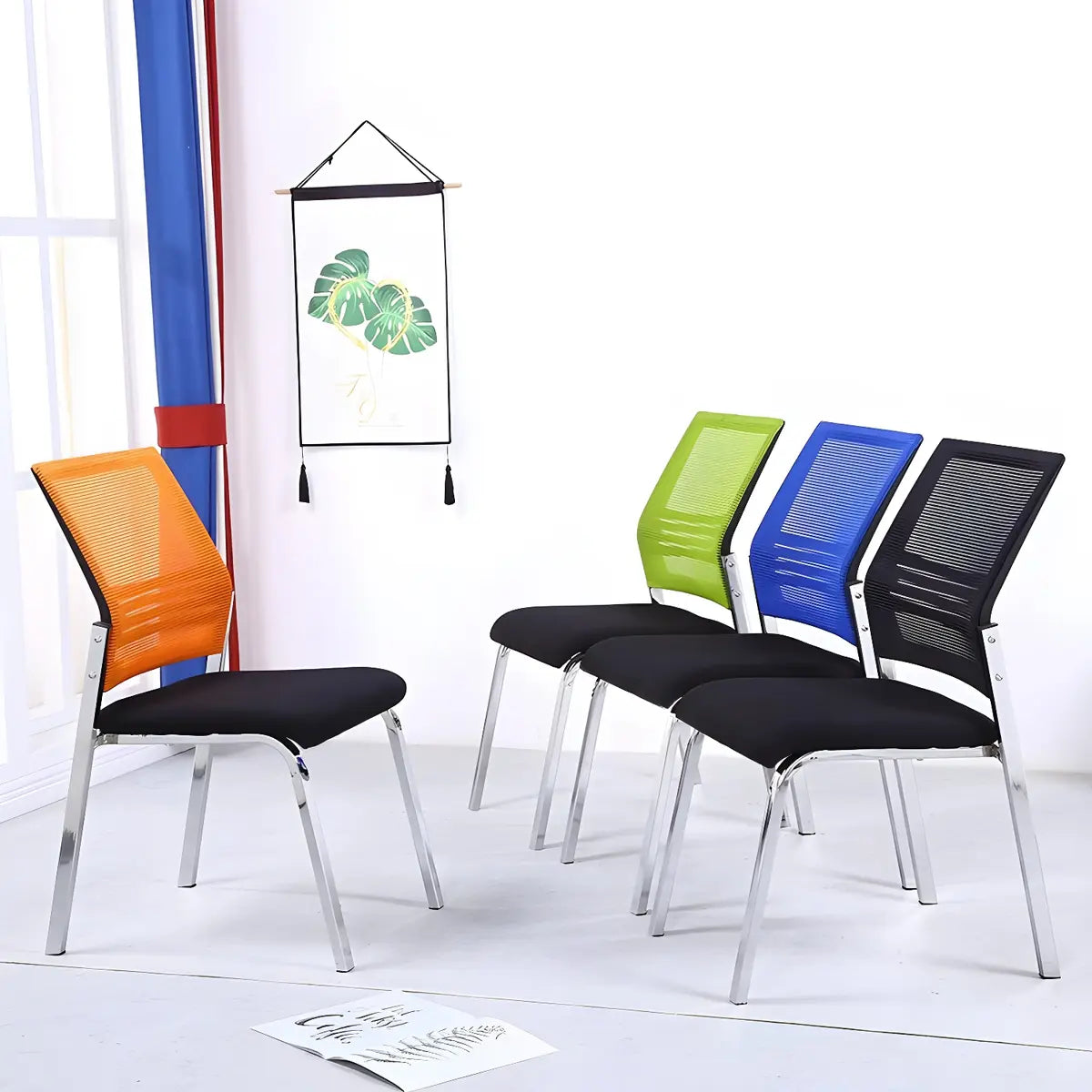 Silver Legs Ergonomic Modern Mesh Armless Office Chair Image - 1
