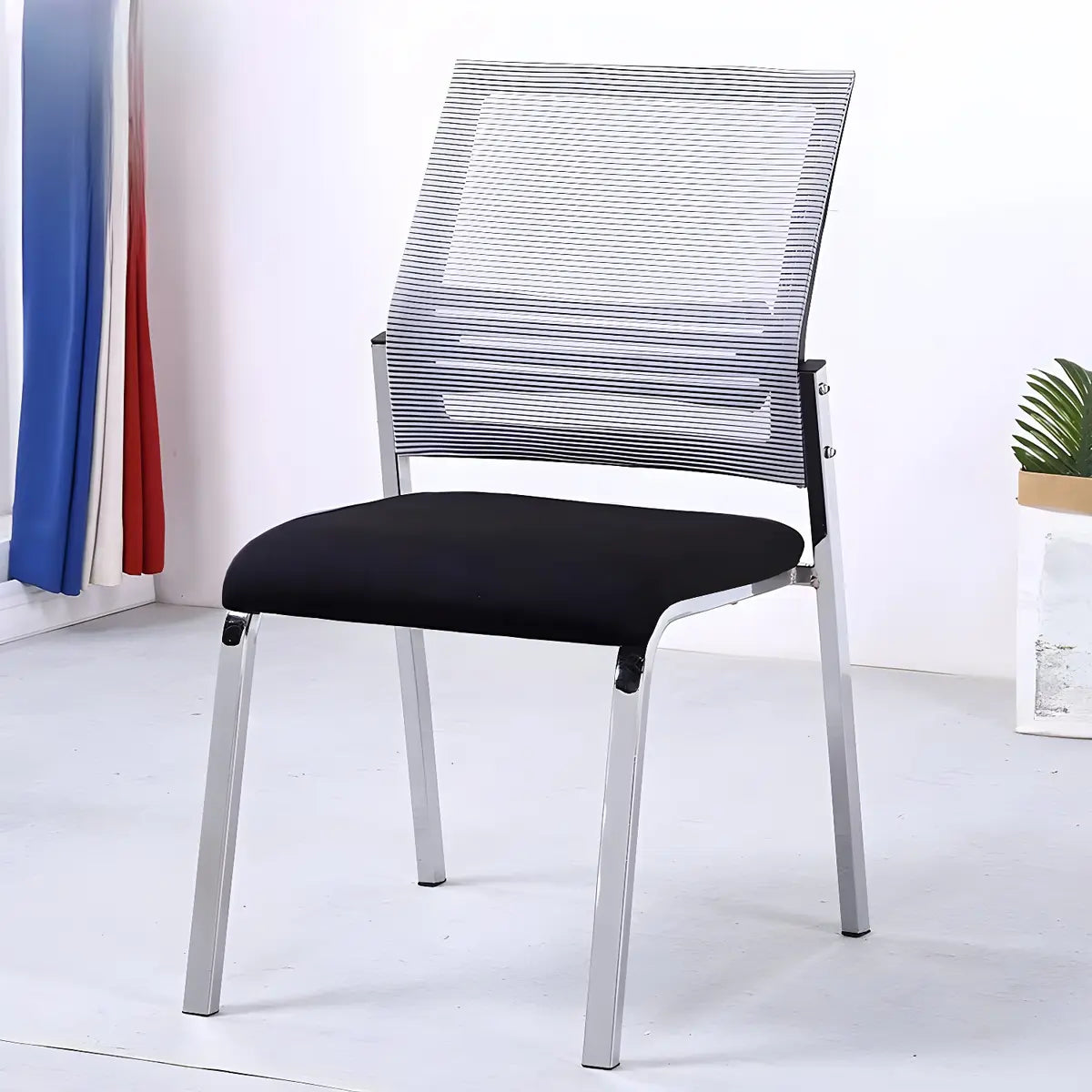 Silver Legs Ergonomic Modern Mesh Armless Office Chair Image - 3