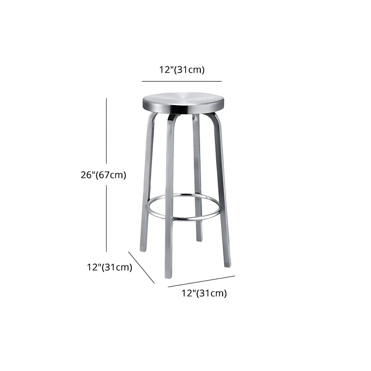 Silver Round Stainless Steel Backless Bar Stool 