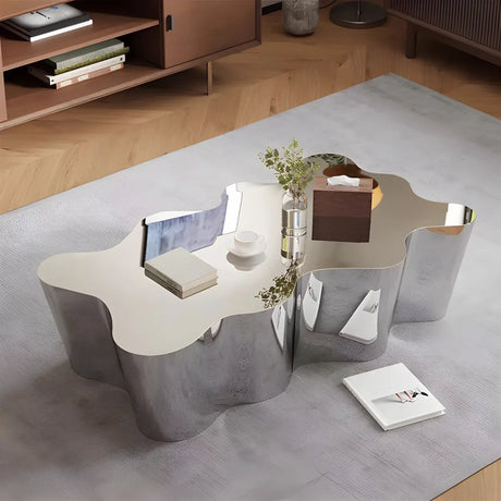 Silver Stainless Steel Free Form Abstract Coffee Table Image - 2