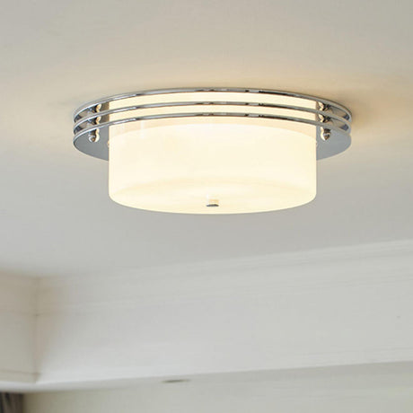 Silver White Glass Cylinder Flush Mount Ceiling Light Image - 1