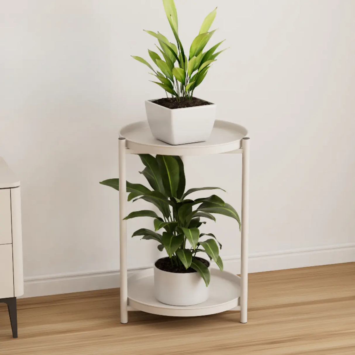 Simple 2-Tiers Round Floor Metal Base Plant Stand Black Image - 11