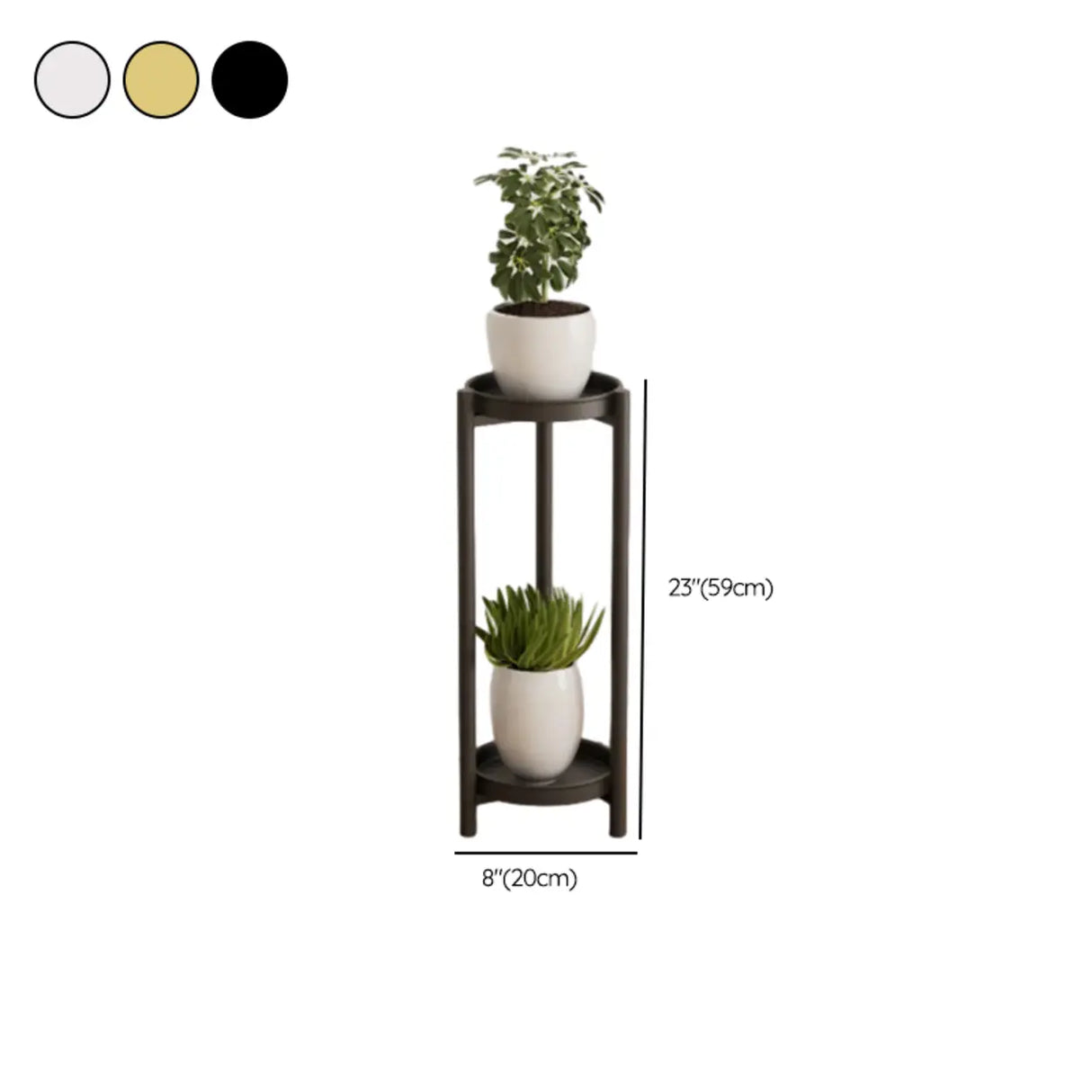 Simple 2-Tiers Round Floor Metal Base Plant Stand Black 